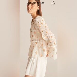NWT Rebecca Taylor Marigold Fleur Ines Smocked Blouse. Size Small